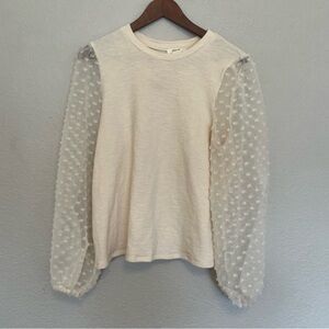 Maeve By Anthropologie Cream Sheer Textured Sleeve Top Size Medium
